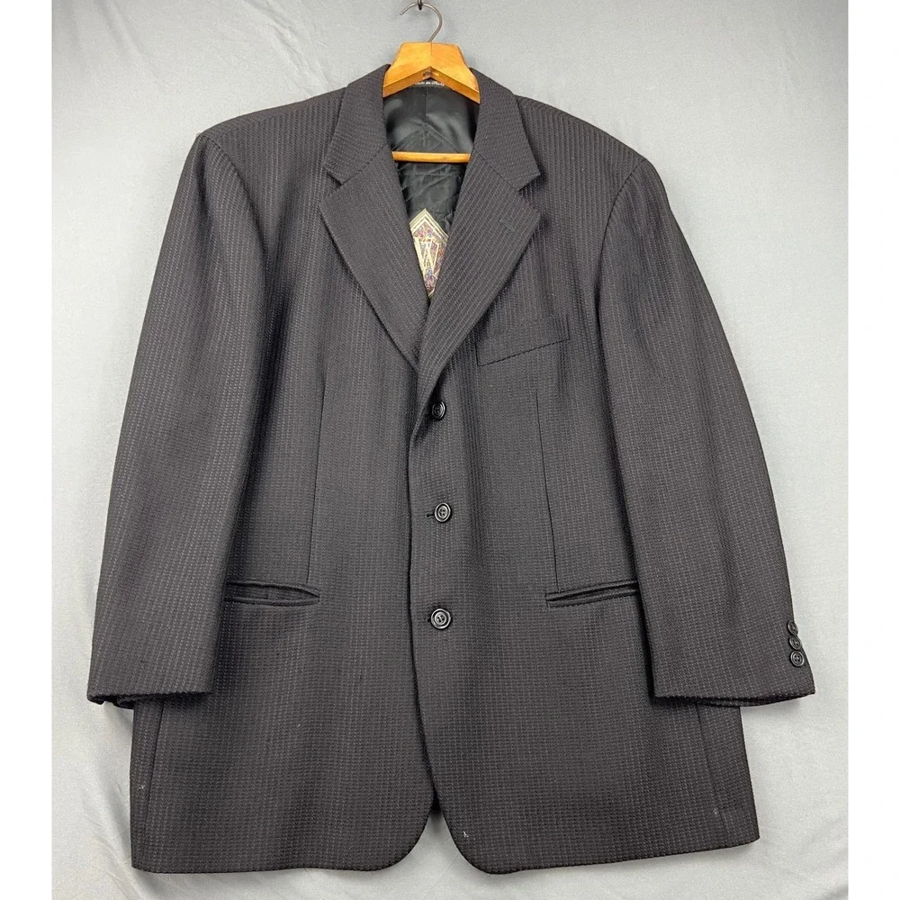 Pal Zileri Pull Blazer Mens 44 Black Wool 3 Button Sport Coat Made in Italy Good